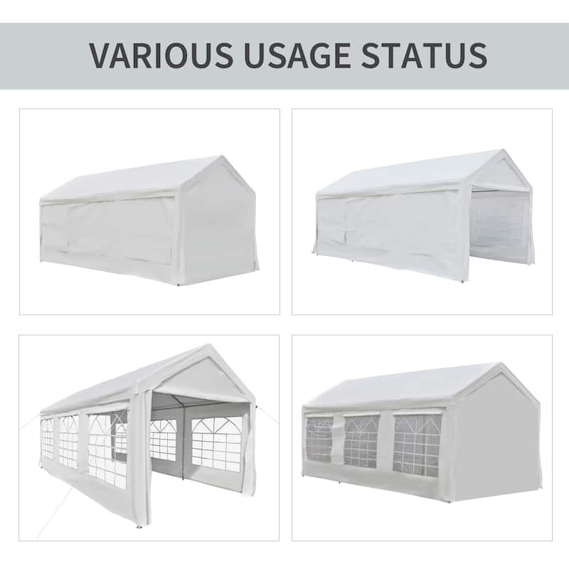 Outsunny 10x20ft Heavy Duty Carport with Removable Sidewalls and Doors, Portable Garage Tent Car Canopy Boat Shelter