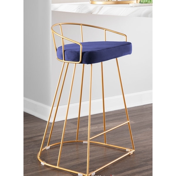 Canary Contemporary Counter Stool in Gold and Velvet (Set of 2). Opens flyout.