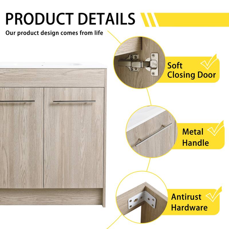 Bathroom Vanity With Sink In 30 Inch, Freestanding Bathroom Vanity With Soft Close Door