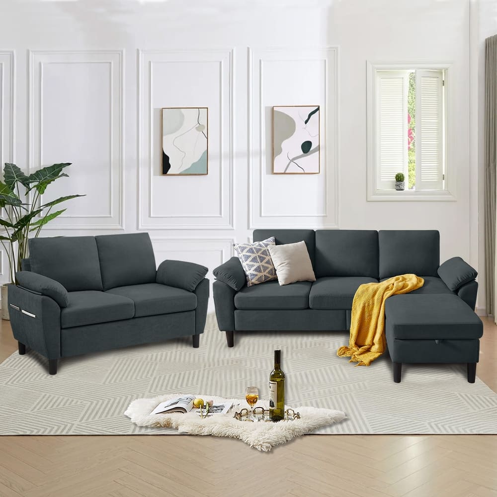 3-Piece Living Room Sectional Sofa Set with Loveseat and Ottoman