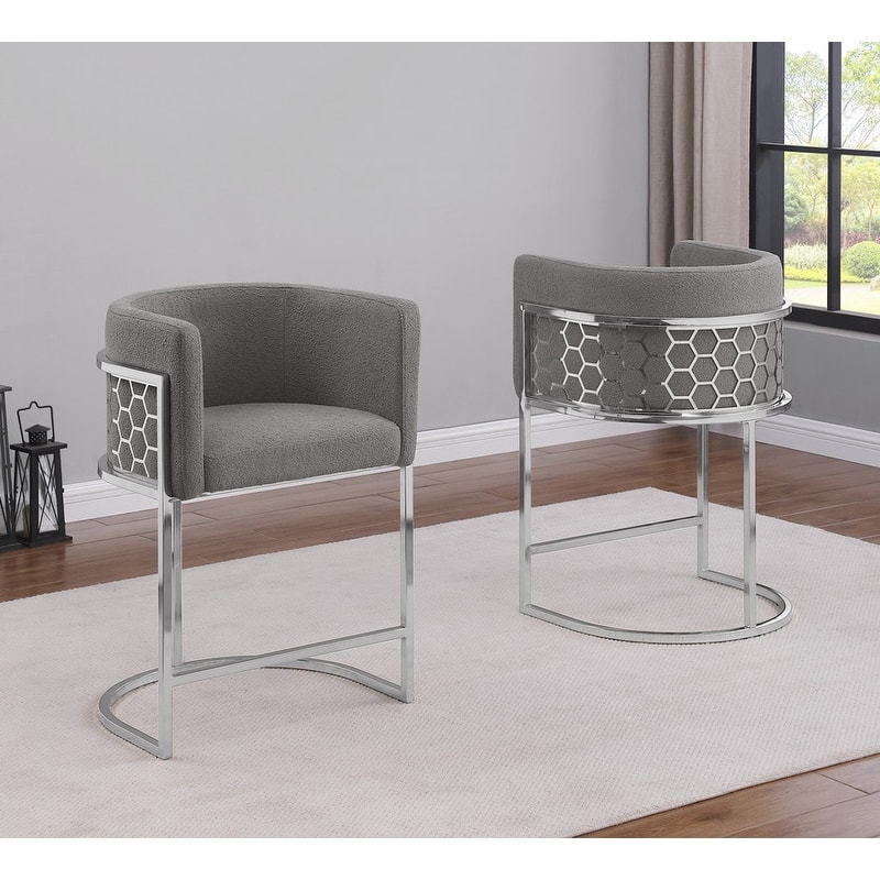 Best Quality Furniture 24" Teddy Fabric Chrome Iron Frame Set of 2. - N/A