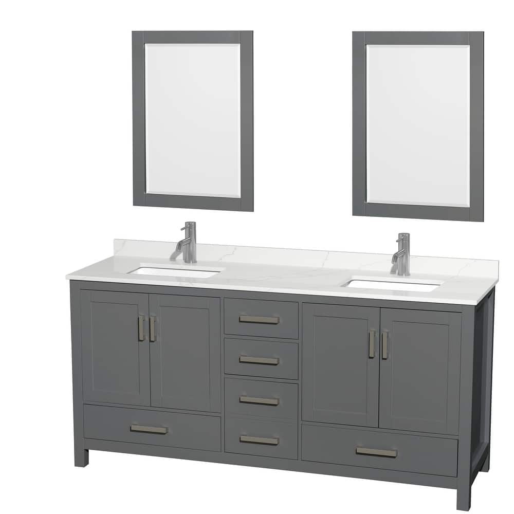 Sheffield 72-inch Double Vanity,Single Hole Quartz Top,24-inch Mirrors