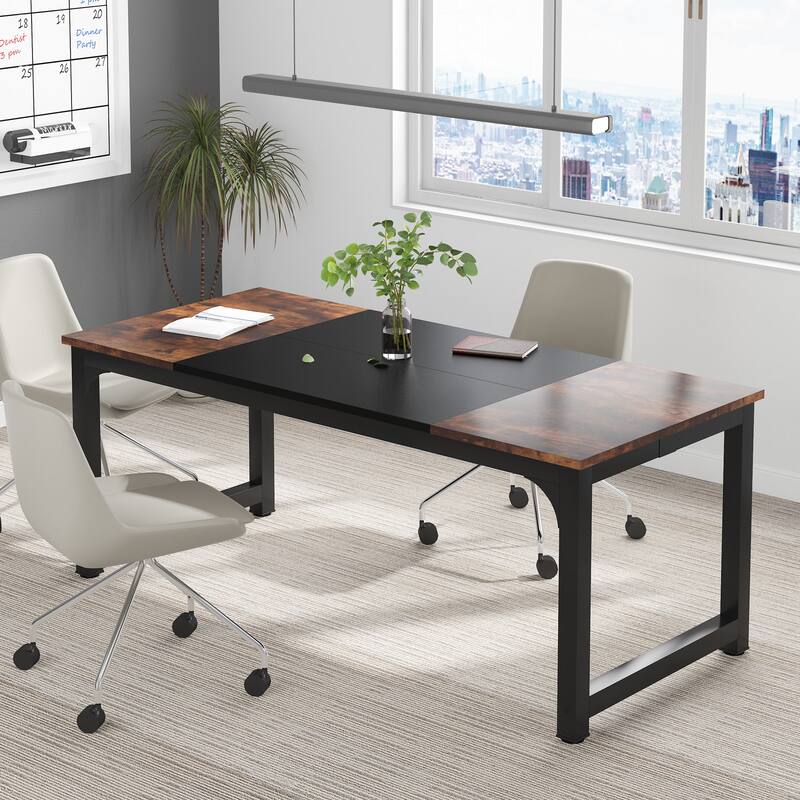 70.86" Conference Table, Meeting Table with Stable Metal Frame - 70.86”L x 31”W x 29”H - Brown