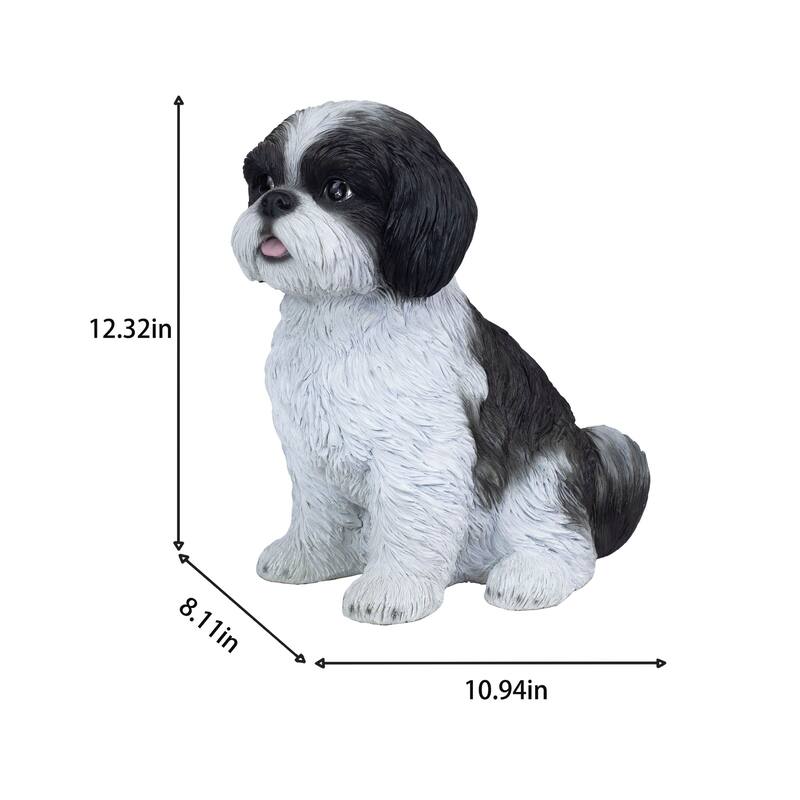 Sitting Baby Shih Tzu Outdoor Garden Statue - 12.5" - White and Black