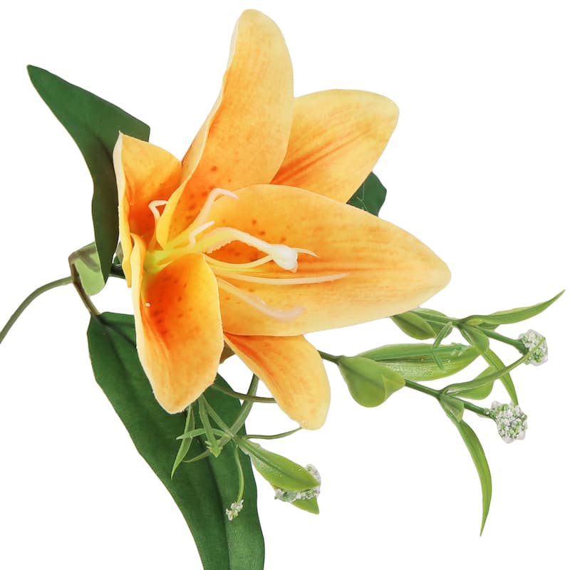 Set of 4 Orange Artificial Stargazer Lily Flower Stem Bush Bouquet 13in - 13" L x 8" W x 8" DP