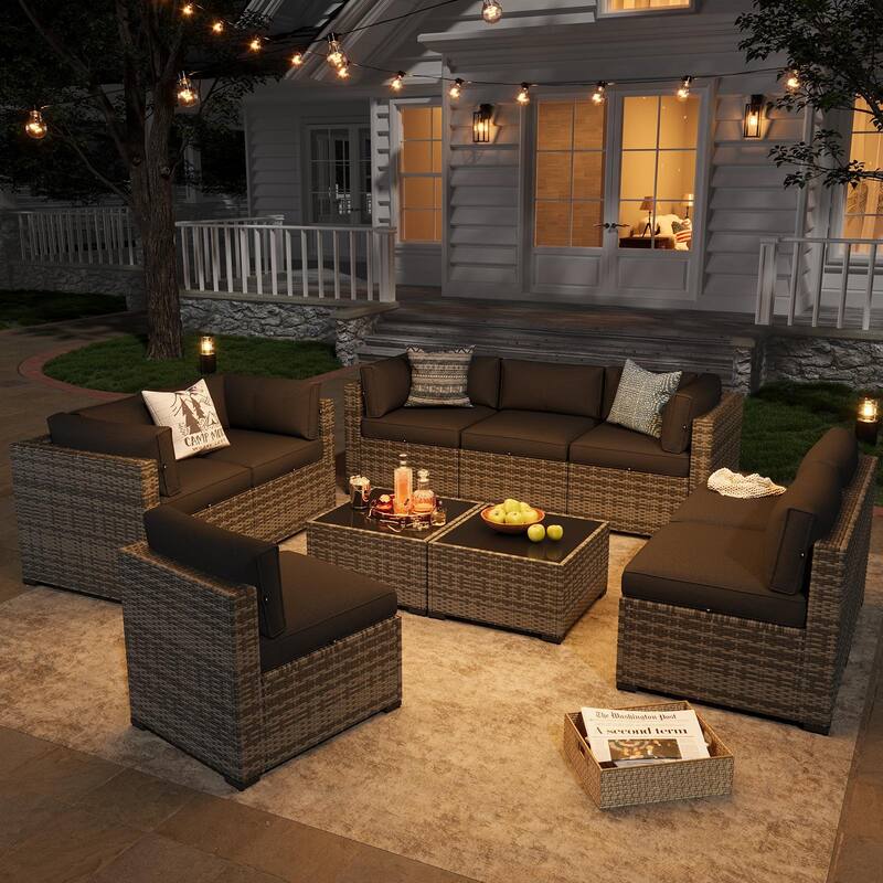 AOXUN Wicker Rattan Outdoor Sectional Sofa Set with Coffee Table