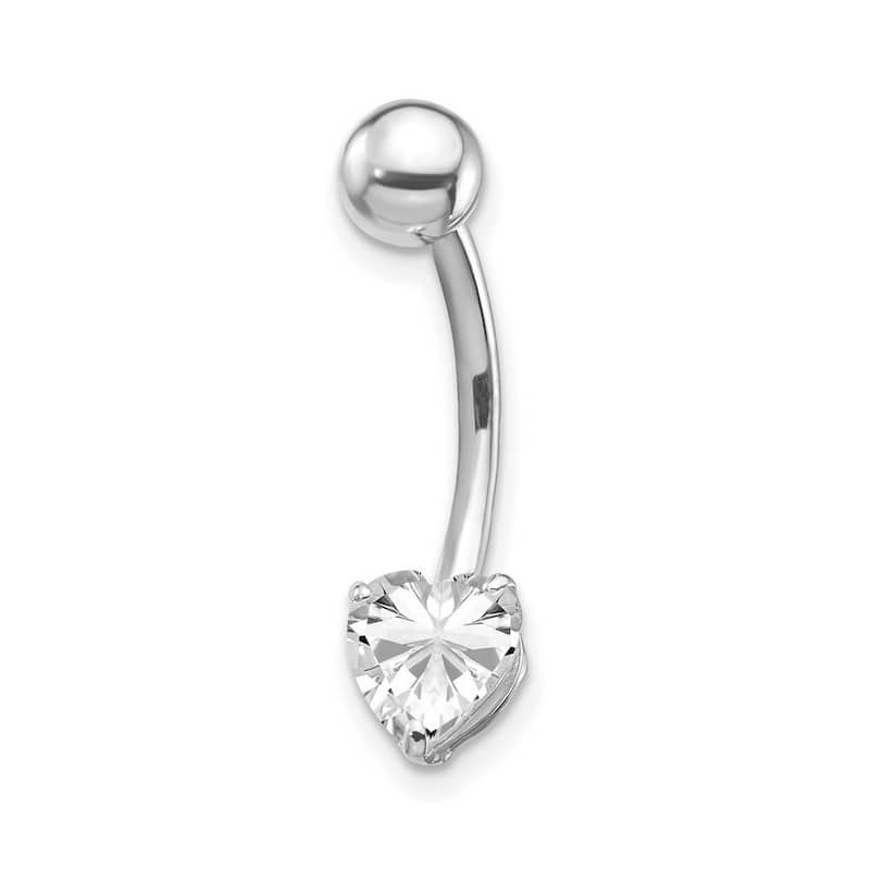 Curata 10k Yellow or White Gold 14g 6mm Heart Shaped Simulated Diamond Belly Ring Dangle Piercing - 6x22mm