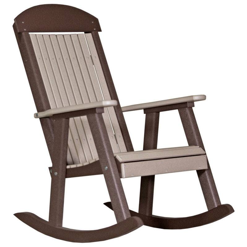 Poly Lumber Porch Rocker - Weatherwood & Chestnut Brown