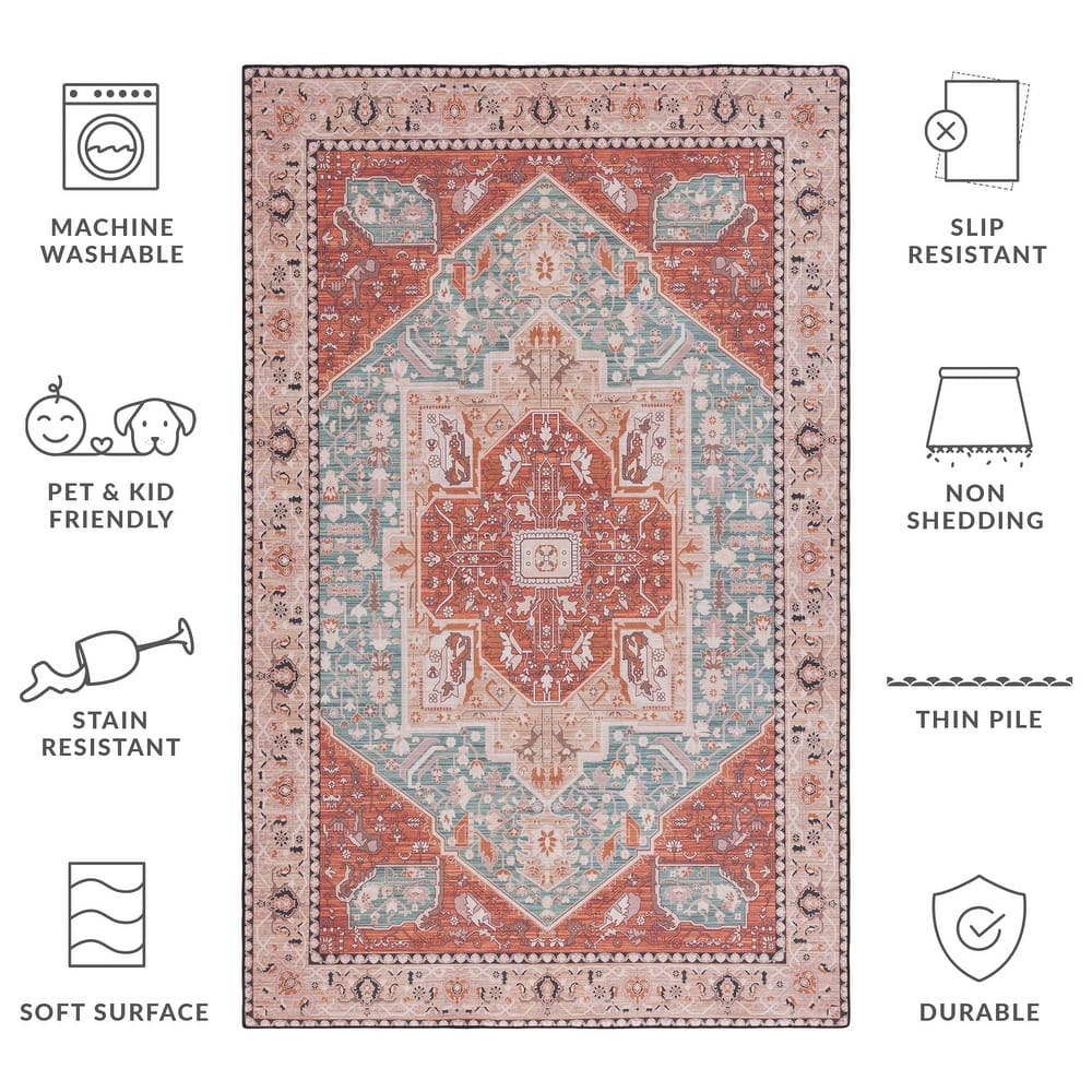 SAFAVIEH Tucson Machine Washable Slip Resistant Dessa Traditional Rug