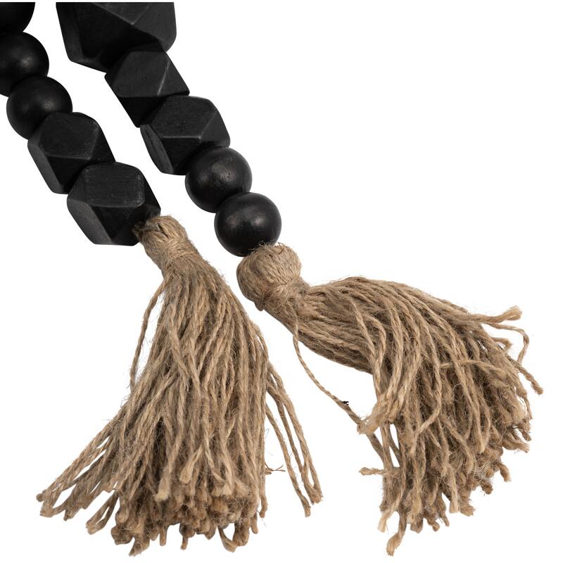 Sagebrook Home Handcrafted Wood & Jute Beaded Garland with Geometric Accents and Tassels for Home Decor - 84" x 2" x 2"