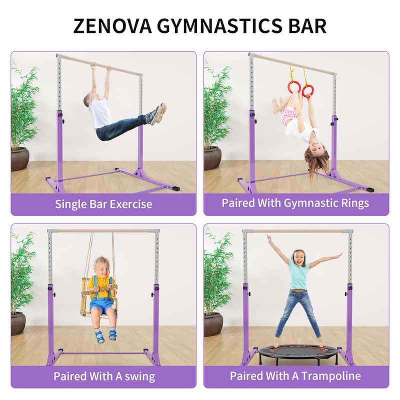 Zenova Gymnastics Bar Gymnastic Horizontal Kip Bar for Kids Age 3-15 Home Gym Indoor Equipment