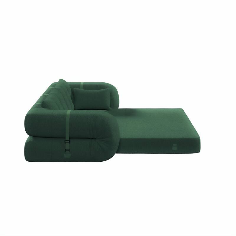 3-in-1 Lazy Loveseat 78.7" Floor Convertible Sofa Bed, Teddy Fabric Couch Sleeper with Pillows for Living Room & Playroom