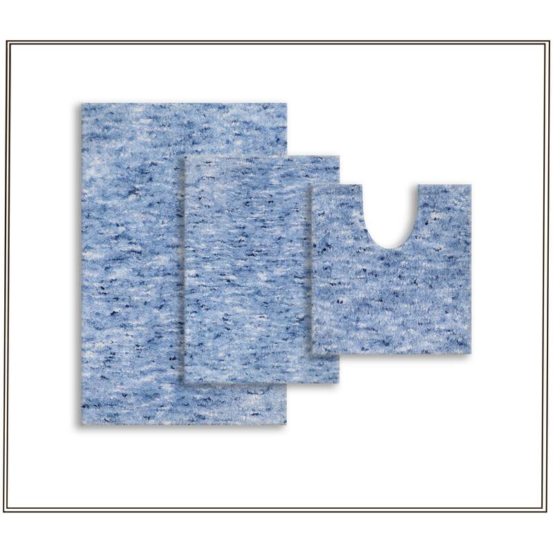 Home Weavers Cloud Comfort 100% Microfiber Bathroom Rug, Non Slip Bath Mat Water Absorbent Soft Microfiber Shaggy Mat - 3 PC Set - 17"x24", 21"x34", 20"x20" - Blue