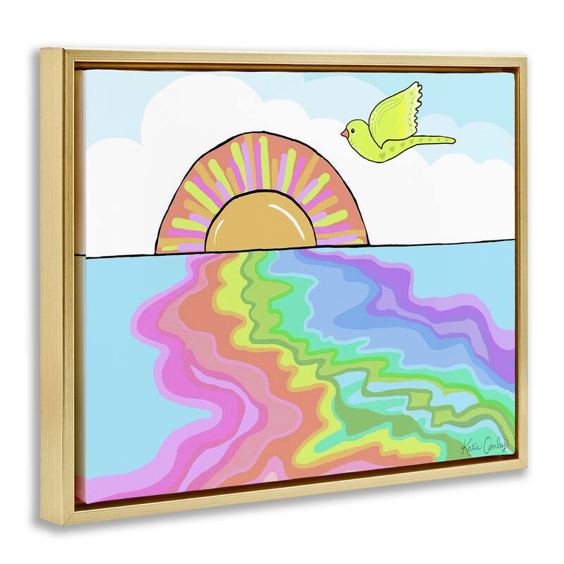 Stupell Swirling Rainbow Sea Reflection Framed Floater Canvas Wall Art Design By Katie Conley