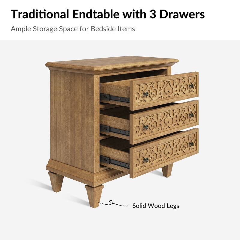 Vittorio Transitional 3 - Drawer End Table with Built-In Outlets by HULALA HOME