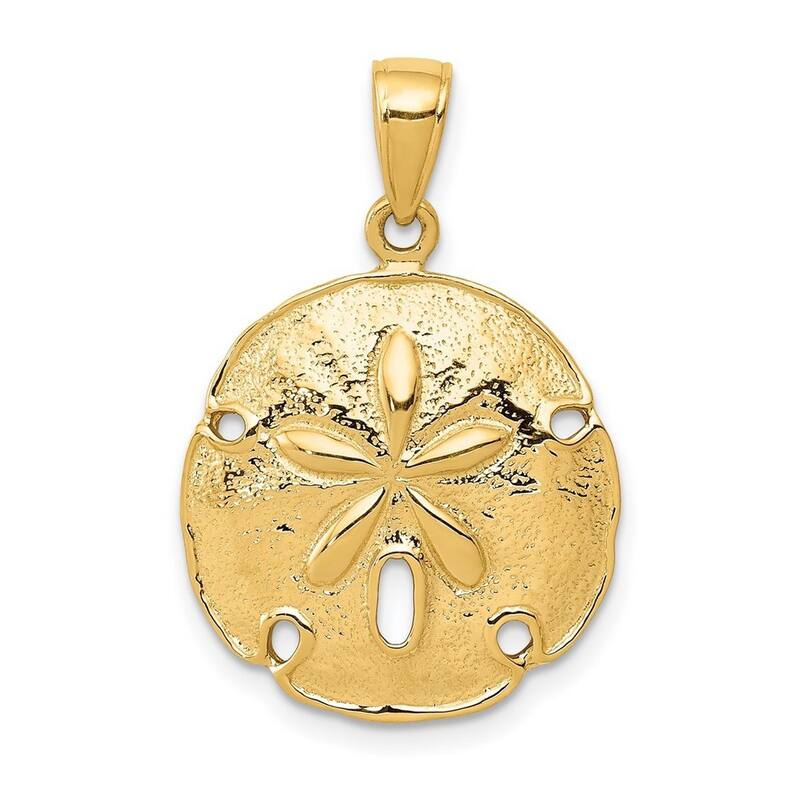 Curata 14k Yellow Gold 18" Textured back Sand Dollar Pendant Necklace