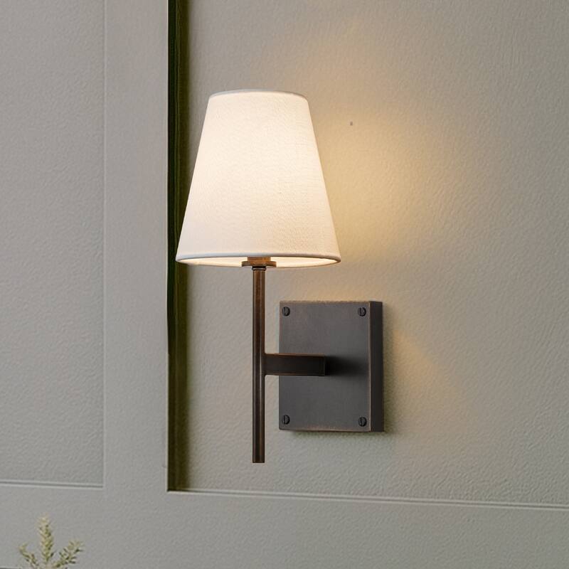 Classic Bronze Fabric Shade Wall Sconces Mondern White Linen Tapered Shade Sconce For Bathroom Mirror Hallway(2 Pack) - W6"