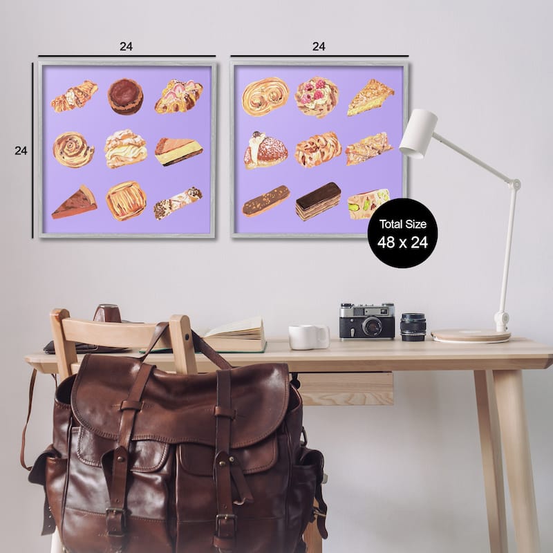 Stupell Various Pastries on Purple Framed Giclee Art Design By Melissa Wang (Set of 2)