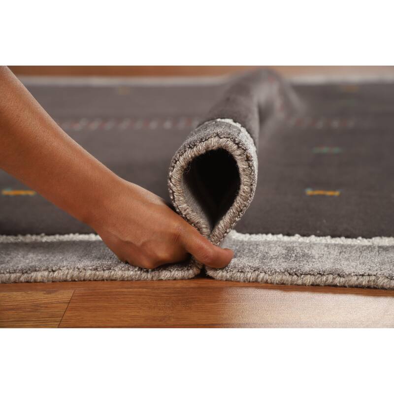 Hand Knotted Oriental 100% Wool Carpet Tribal Tribal Greys & Charcoal Gabbeh Area Rug - 7' 10'' X 5' 5''