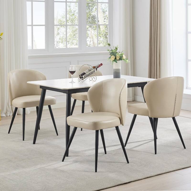 Set of 2 Ergonomic Dining Chairs - Leather Upholstered with Steel Legs