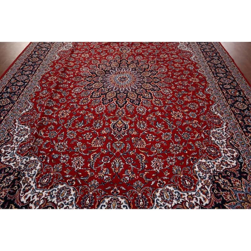 Traditional Floral Red Kashan Turkish Rug Machine-Made Oriental Carpet - 9'7" x 13'2"