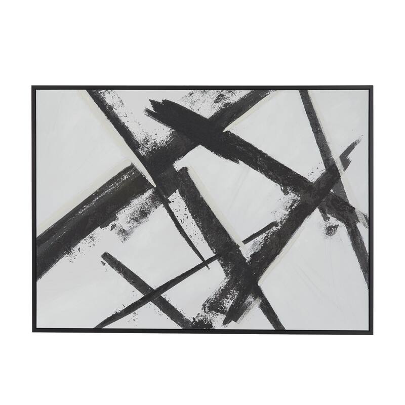 Canvas Abstract Living Room Framed Wall Art with Black Frame - Black - Roche River Decor - Black