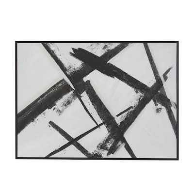 Canvas Abstract Living Room Framed Wall Art with Black Frame - Black - Roche River Decor