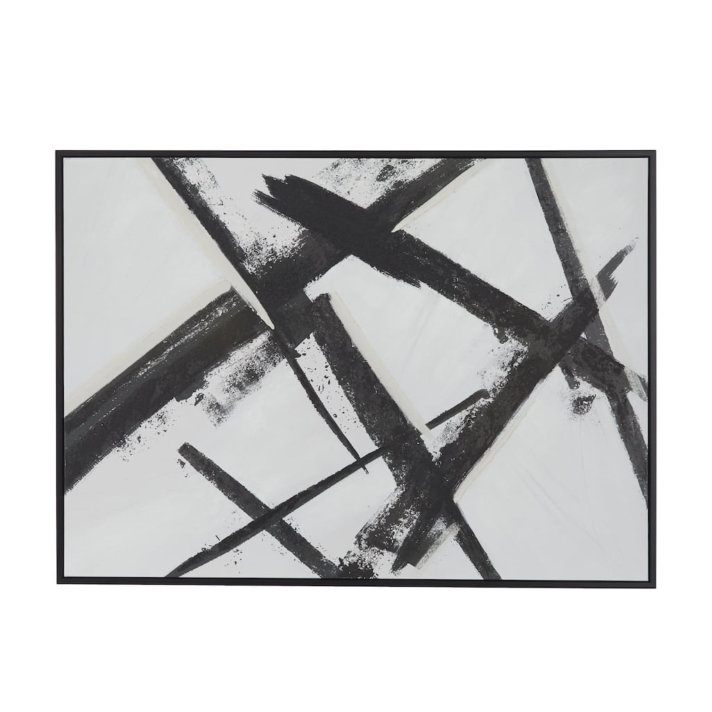 Canvas Abstract Living Room Framed Wall Art with Black Frame - Black - Roche River Decor