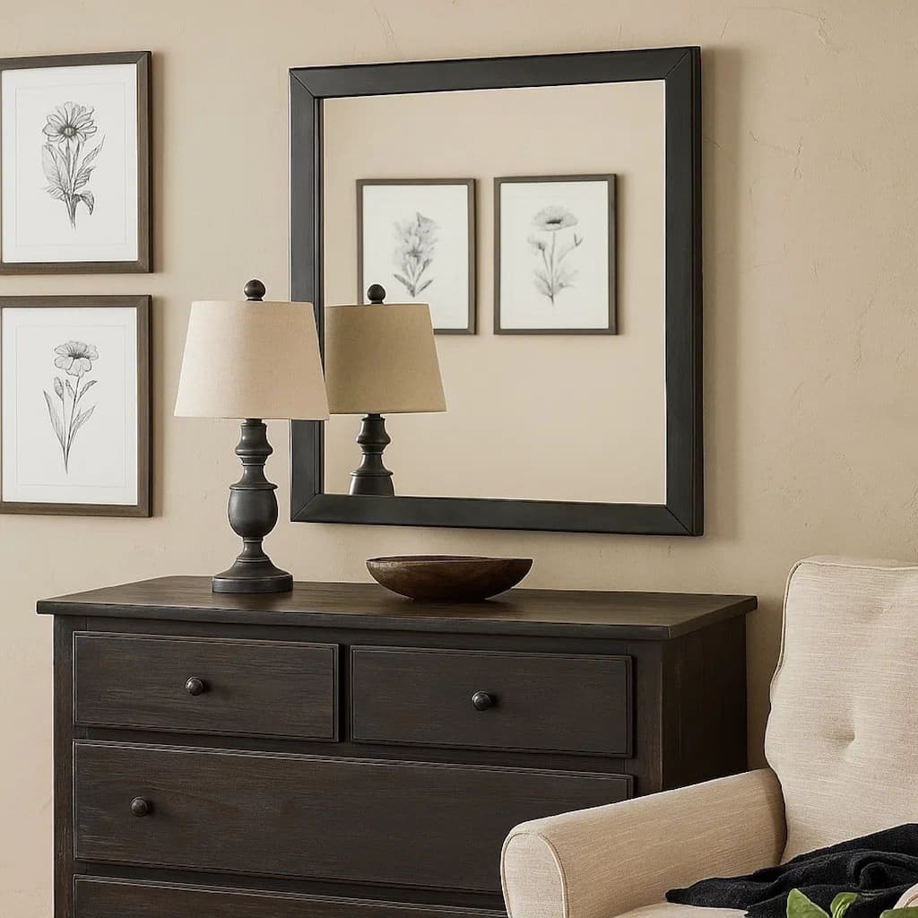 32 Inch Transitional Style Wooden Frame Mirror, Gray