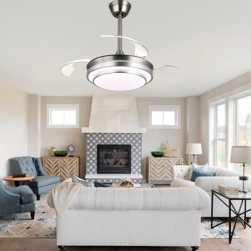 Bella Depot 36" Modern Retractable Ceiling Fan with Dimmable Led Light and Remote, 6-Speed Reversible DC Motor