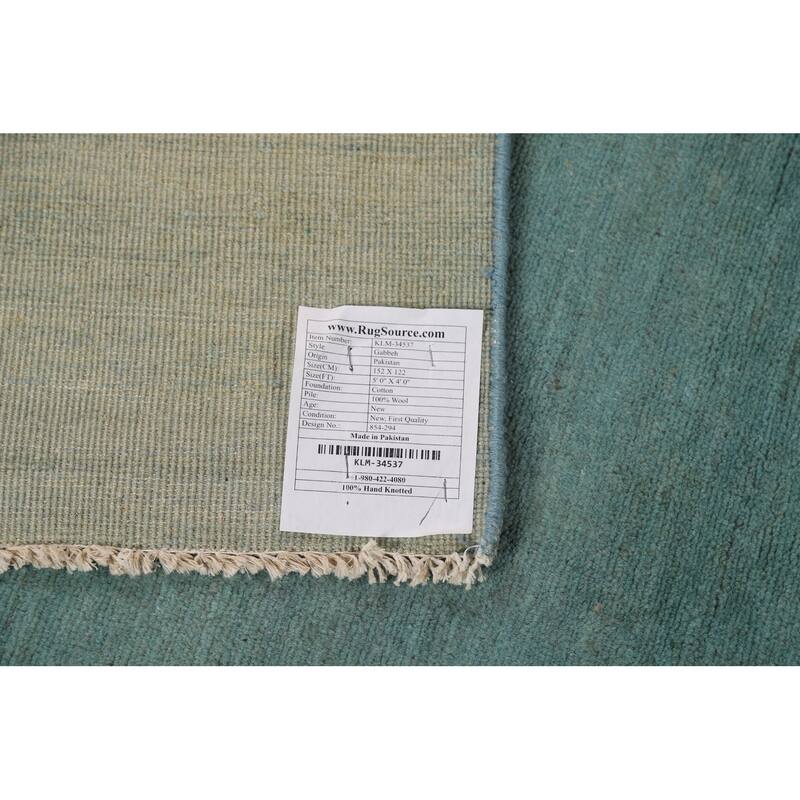 Turquoise Blue Gabbeh Modern Foyer Rug Hand-Knotted Wool Carpet - 4'0"x 5'0"