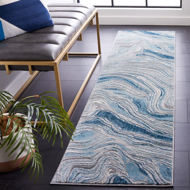 SAFAVIEH Meadow Marjolein Modern Abstract Rug - 2' x 8' Runner - Blue/Grey