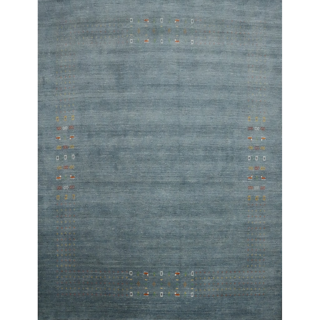 Hand Knotted Oriental 100% Wool Carpet Tribal Animal Pictorial Navy Blue & Blues Gabbeh Area Rug - 9' 10'' X 9' 11''