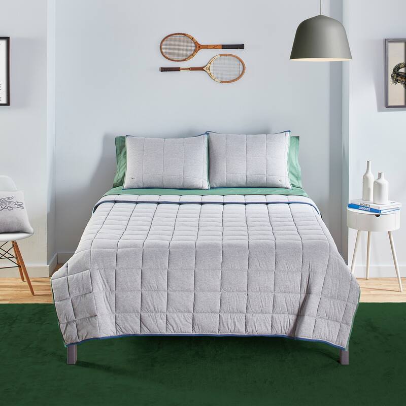 Lacoste Westover 3-Piece Cotton Quilt Set - King - Grey