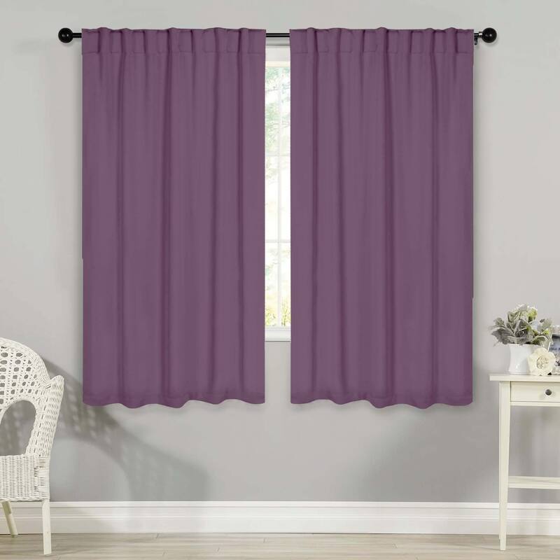 Superior Solid Machine Washable Room Darkening Blackout Curtains with Back Tabs, Set of 2