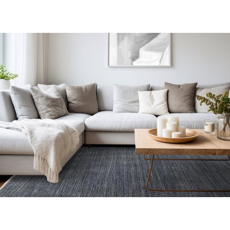 Blue Grey Subtle Distressed Stain Resistant Rug