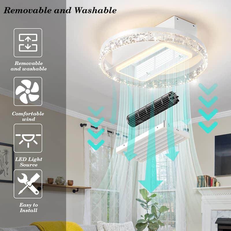 20" LED Bladeless Ceiling Fan Light with Remote Control, Ceiling Lamp with Air Circulation and Adjustable Brightness
