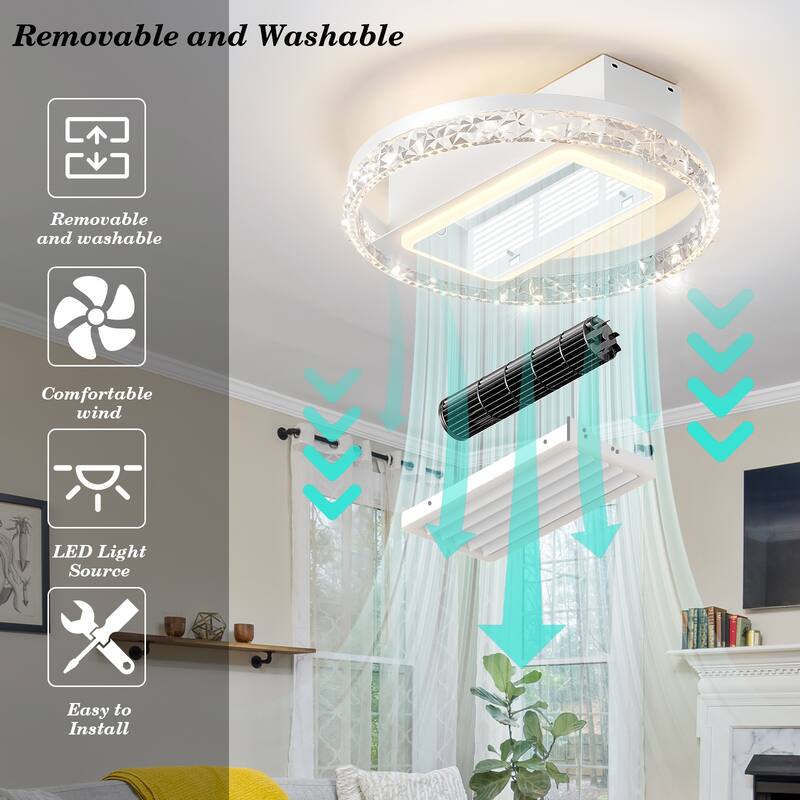 Modern Flush Mount Bladeless Fan Lamp with Lights Dimmable LED
