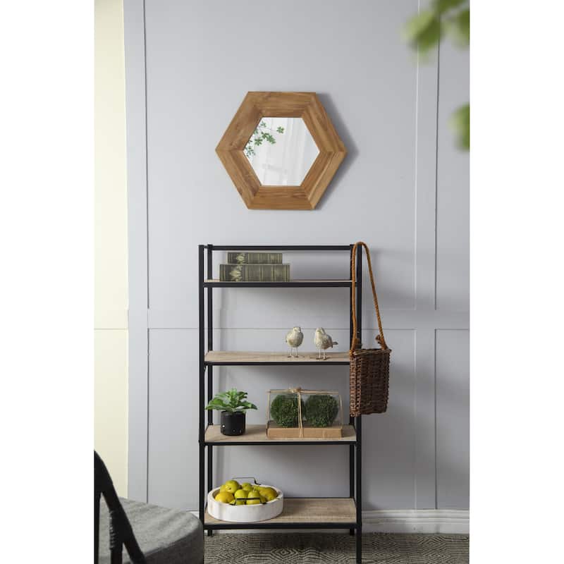 Hexagon Mirror with Natural Wood Frame