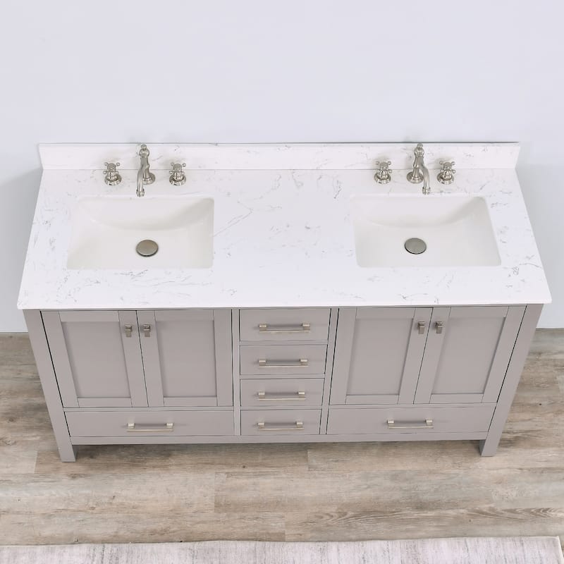 Prismosaic 60 in. Lunar Gray Vanity with Countertop & Splash, Double Sinks