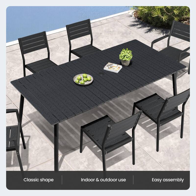 Outdoor Patio Dining Set 7/9 Piece Furniture Set Aluminum Dining Table with Umbrella and Stackable Chairs