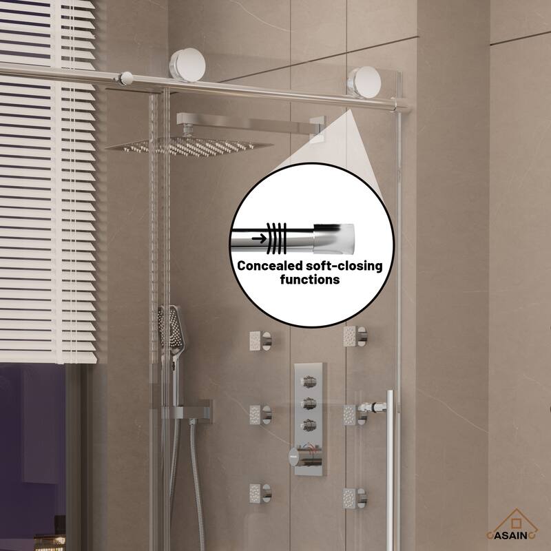 CASAINC 48 in. W x 76 in. H Sliding Frameless Shower Door with Tempered Glass