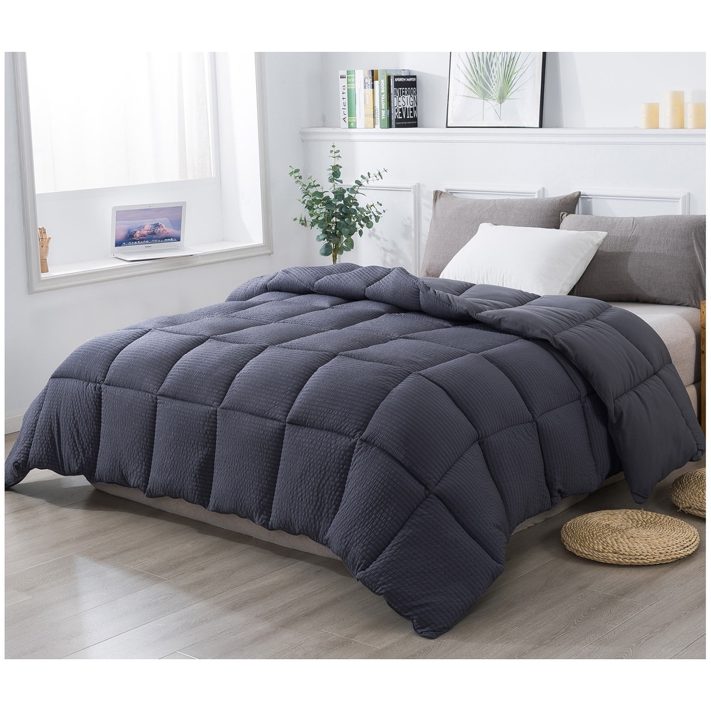 Kasentex Hotel Reversible Quilted Comforter Set 2-tone Grey Border Design 