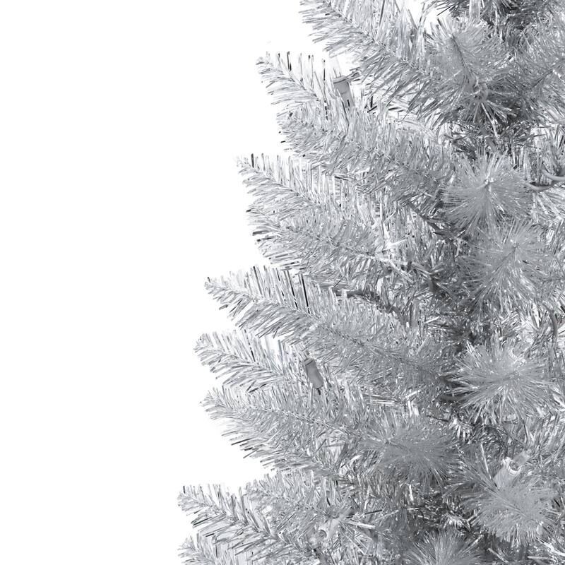 Puleo International 7 ft. Pre-Lit Silver Tinsel Artificial Tree
