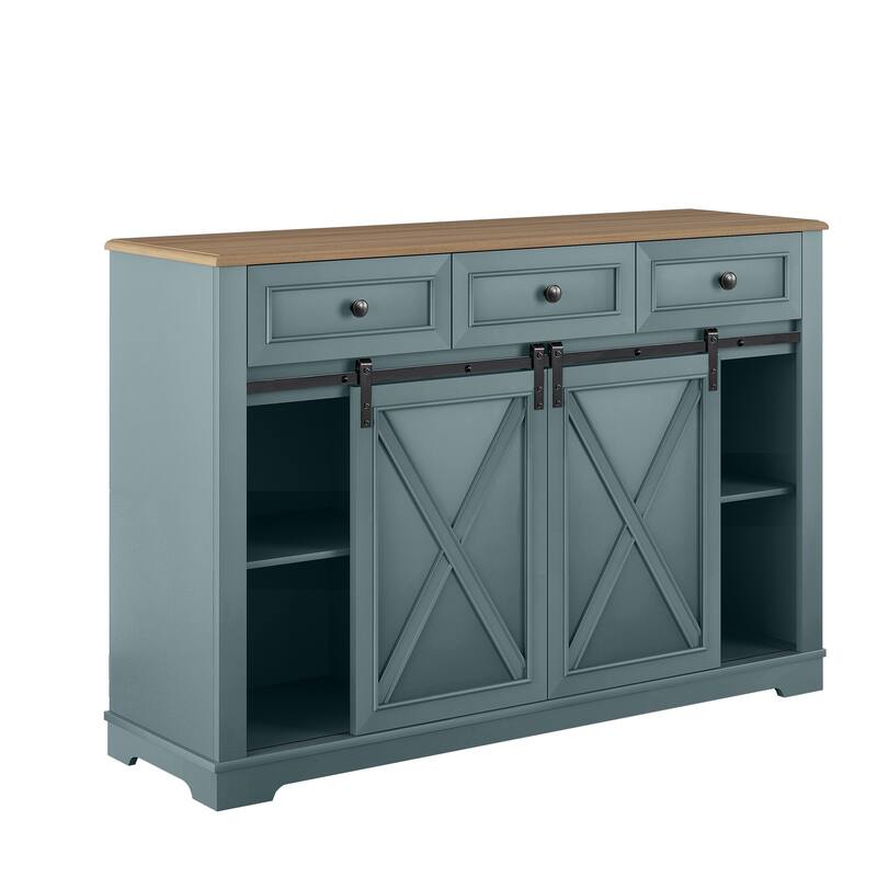 54" Farm Style Wood Buffet Bar Cabinet w/Wine & Glass Rack