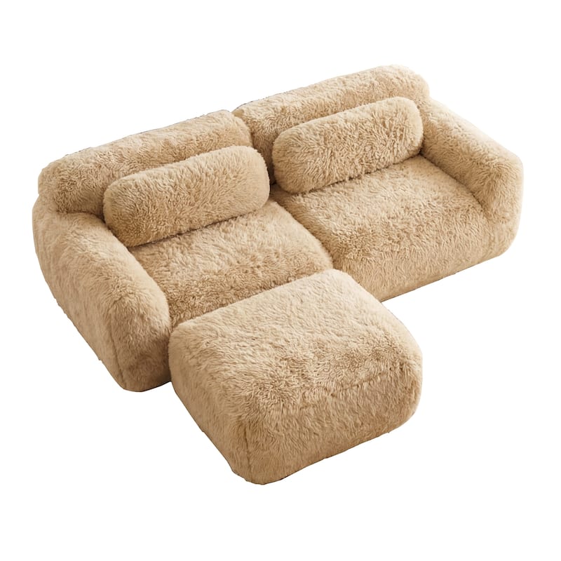 Homy Casa Light Khaki Modular Sectional Sofa, Soft Plush Fabric Cloud Couch with Anti-Slip Base & Decorative Pillows