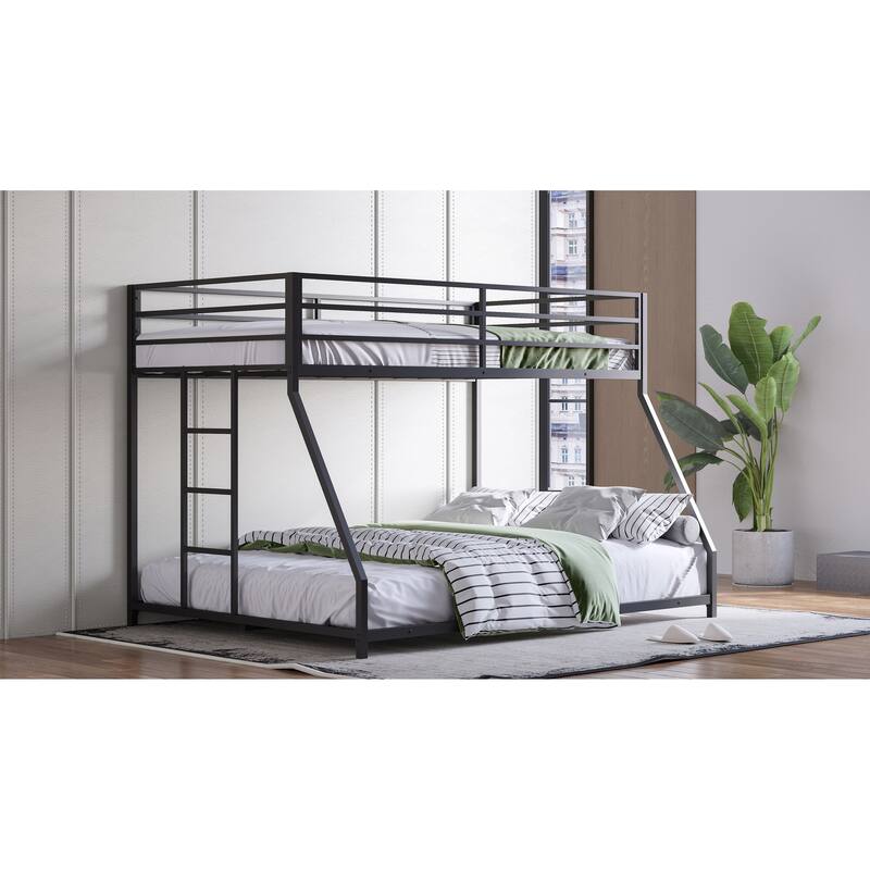 Twin Over Full Metal Bunk Bed with Removable Stairs, Heavy Duty Frame and Guardrails, No Box Spring Needed