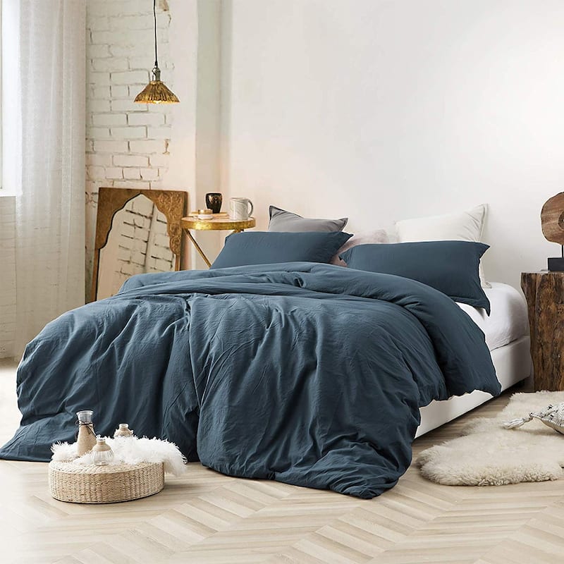 Natural Loft King Solid Duvet Cover Set - Nightfall Navy