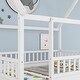 preview thumbnail 32 of 34, Twin/Full Size Floor Bed Wooden House-shaped Bed Frame with Fence Guardrails & Roof, Twin/Full Size Bed for Kids Boys Girls