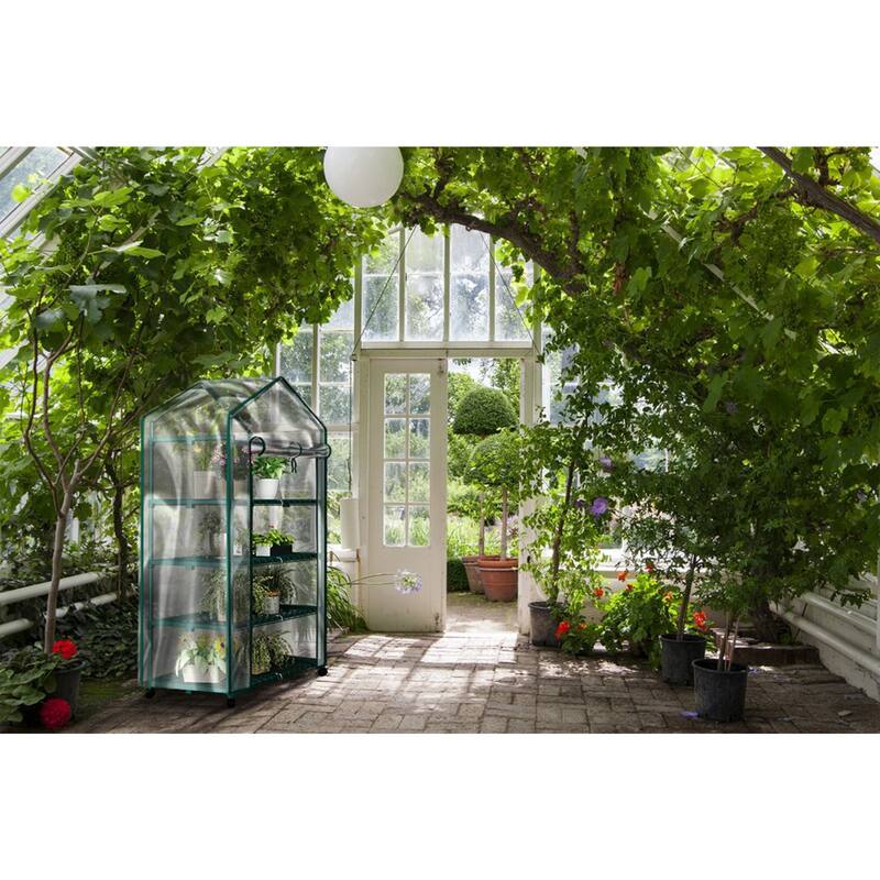 4 Tier Mini Greenhouse - Portable Greenhouse with Locking Wheels and PVC Cover for Indoor or Outdoor by Home-Complete